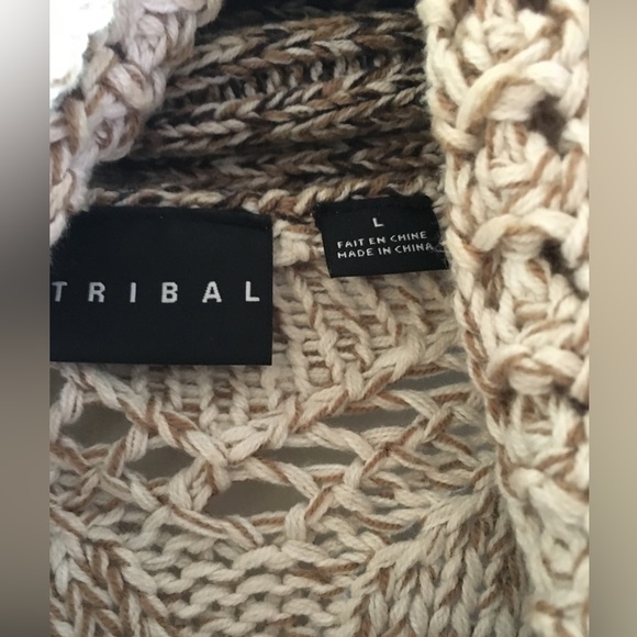 Fabulous cotton blend oversized crocheted Tribal brown/white sweater/jacket Sz L - Picture 4 of 6